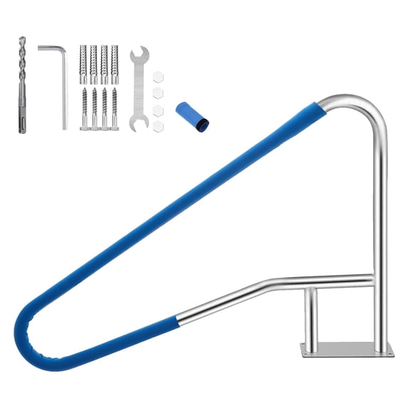 Telyswee Pool Handrail 54"x36" Pool Railings for Inground Pools, Swimming Pool Safety Handrails 375lbs Load Capacity, 304 Stainless Steel Pool Stair Rail with Grip Cover, Quick Mount Base Plate