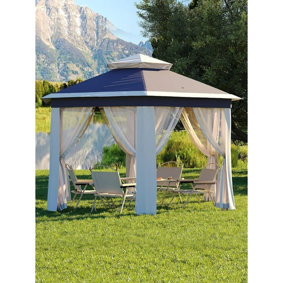 Telyswee Pop Up Canopy Screen Tent, Hexagonal Instant Gazebo Tent with Mosquito Netting Outdoor Canopy, 6 Sided Sun Shelter 13x13ft with Mesh Netting, Pavilion Tent for Patio