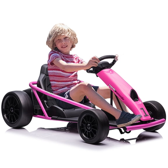Telyswee Ride on Go Kart for Kids, 24V 9Ah Battery 300W*2 Motors, 8MPH High Speed Drifting Car, Slow Start Function, High/Low Speeds, Music, Horn, Max Load 155lbs, Racing Toy for Kids 8-12 Years