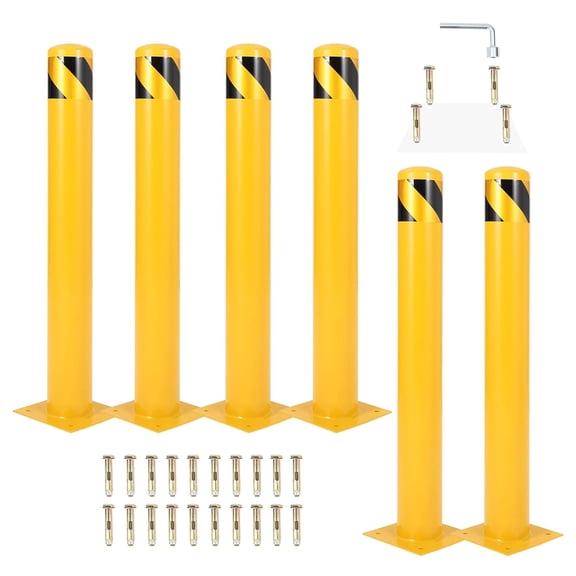 Telyswee Safety Bollard, 36/42/46 inch Height Bollard Post, 4.5" Diameter Steel Pipe Safety Bollard Post, Yellow Steel Bollard, Steel Safety Bollard with Anchor Bolts, for Traffic-Sensitive Area