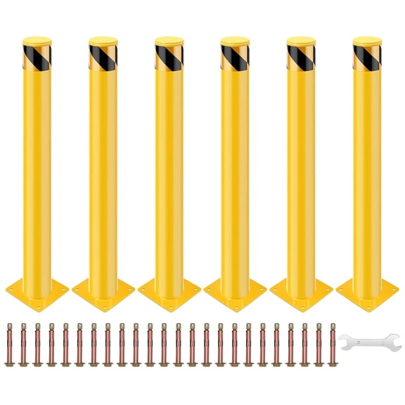 Telyswee Safety Bollard Post, 48 x 4.5 inch Steel Traffic Parking Barrier Bollards, Yellow