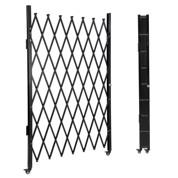 Telyswee Single Double Folding Security Door, Portable Flexible Expandable Fence Gate, Steel Accordion Security Gate with 360° Rolling Wheel, for Courtyards, Garages, Gardens