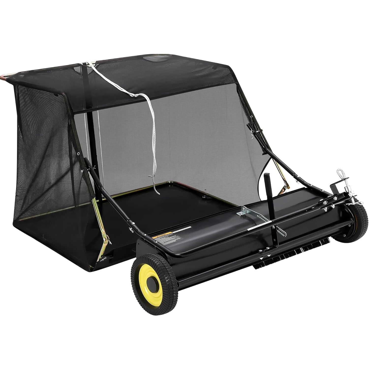 Telyswee Tow Behind Lawn Sweeper, Large Capacity Heavy Duty Leaf & Grass Collector with Adjustable Sweeping Height, Dumping Rope Design for Picking Up Debris and Grass