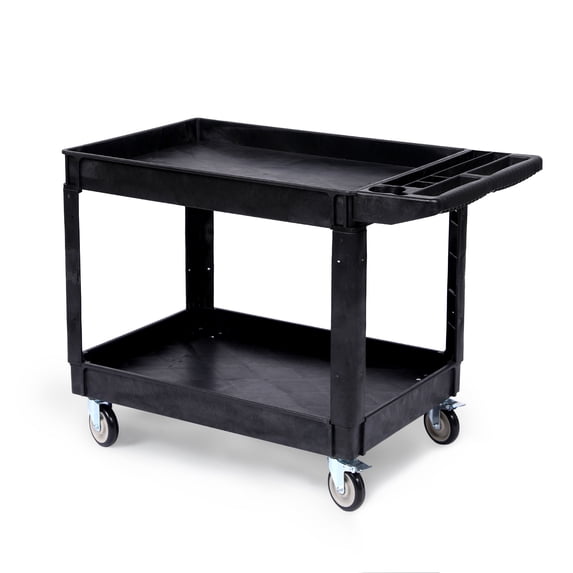 Telyswee Two Shelf Heavy Duty Rolling Utility Cart Service Cart 550lbs, Black