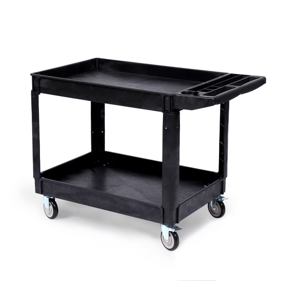 Telyswee Two Shelf Heavy Duty Rolling Utility Cart Service Cart 550lbs, Black