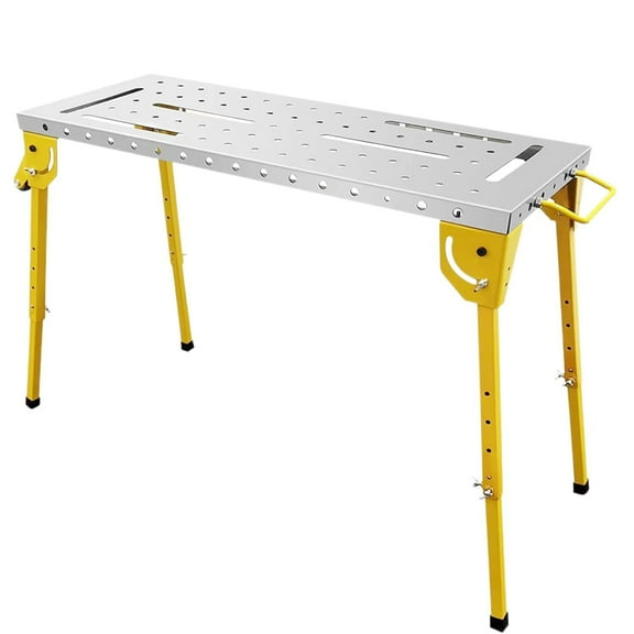 Telyswee Welding Table 44"x21" 500LBS Capacity, Folding Workbench with Wheels, Adjustable Height, 3 Tilt Angles, Portable Fixture Table for Garage, Shop, Home