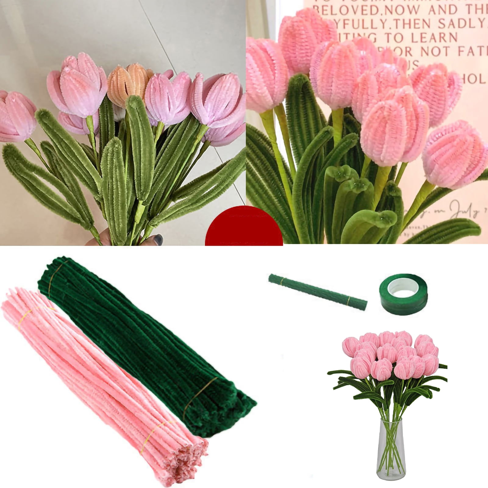 Cldamecy 200 pcs Purple OliveGreen Pipe Cleaners Set with Floral Wires &  Gardening Tape, Chenille Stems Pipecleaners for Tulip Bouquet Making,Kids  DIY