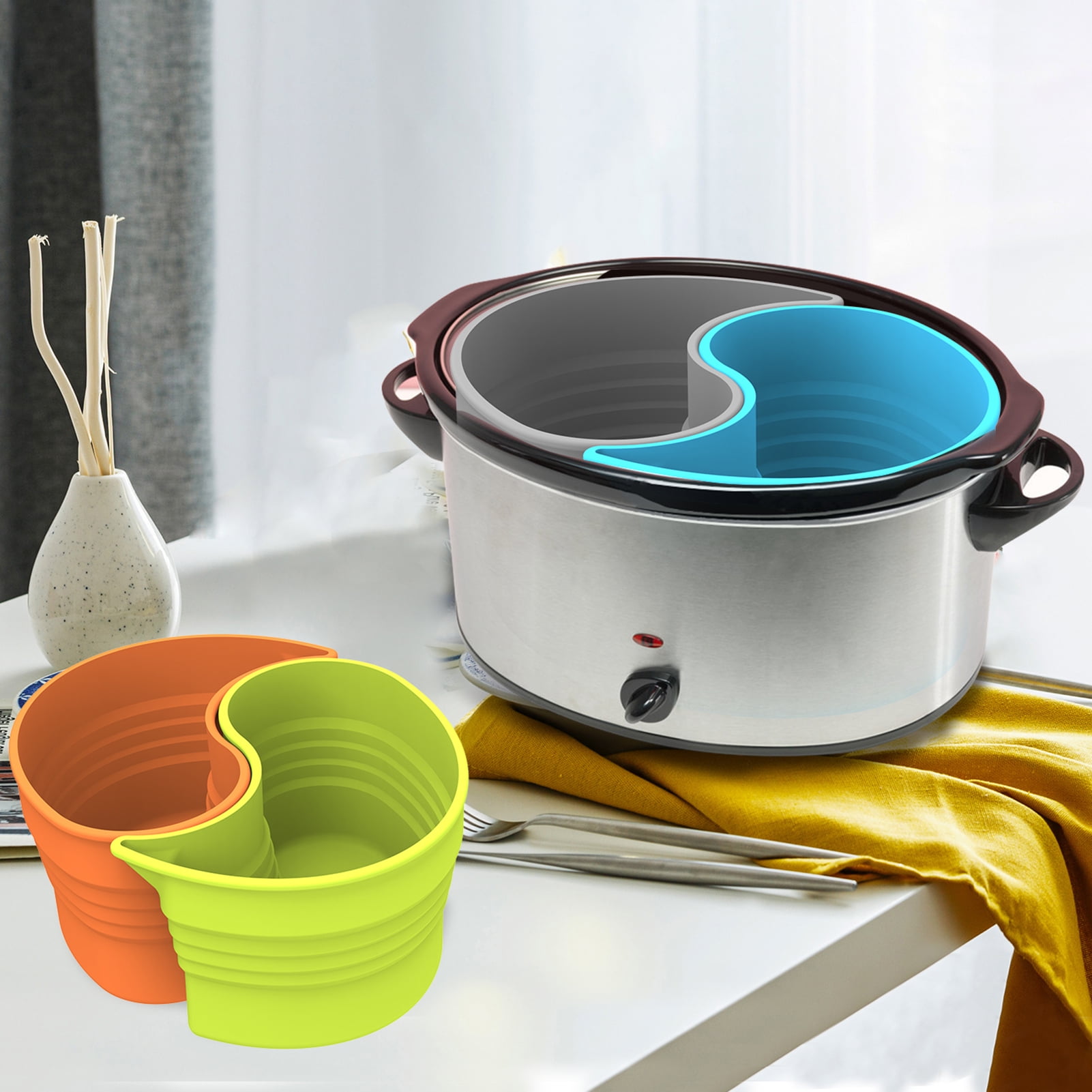 Temacd 2Pcs/Set Slow Cooker Divider Dishwasher Safe Flexible Nonstick