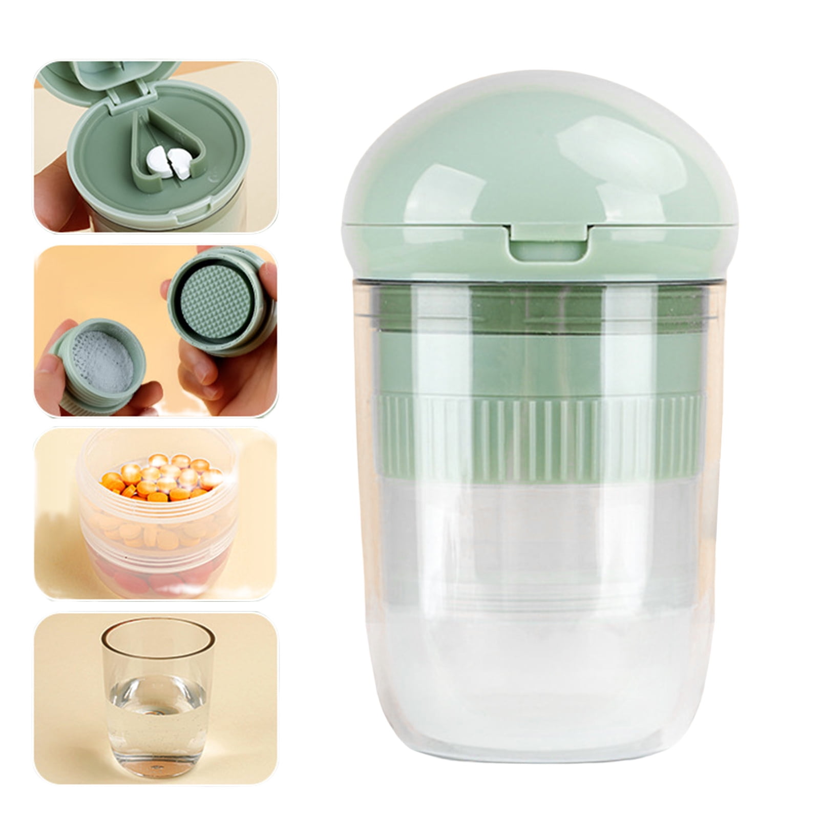 Temacd 4in1 Pill Crusher Cutter with Stainless Steel Blade VShaped Splitter Removable