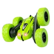Temacd Children Wireless Remote Control Double-Sided 360 Degree Rotating Stunt Car Toy,Green