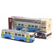 Temacd Classic Train Tram Diecast Pull Back Model with LED Music Developmental Kids Toy,Blue Gray