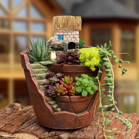 Temacd Mini Succulent Planter Flower Plant Bonsai Pot Micro Landscape Garden Decor