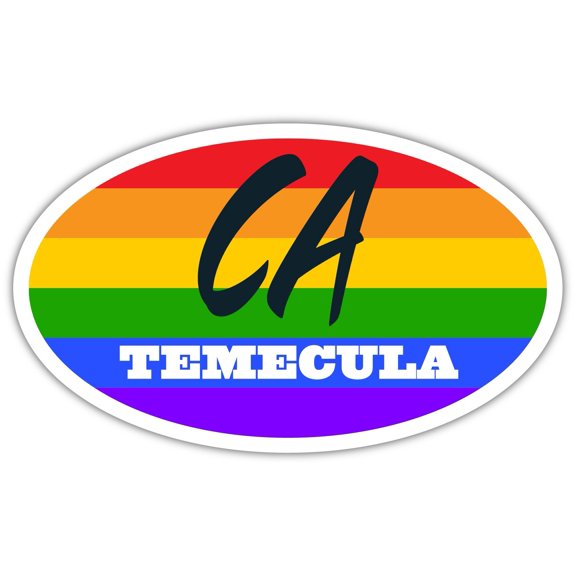 Temecula CA California Riverside County Rainbow Pride Flag 6 Stripes Pride Flag Euro Decal Bumper Sticker 3M Vinyl 3" x 5"
