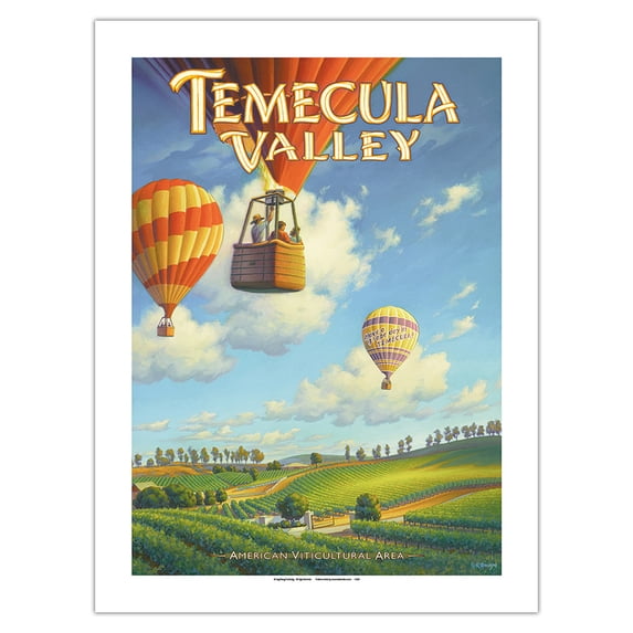 Temecula Valley Wineries - Riverside County - California Vineyards Wine Country Art by Kerne Erickson - Bamboo Fine Art 290gsm Paper Print (Unframed) 18x24in