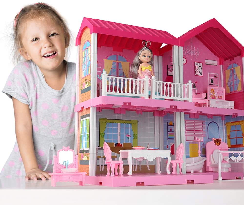 beefunni Doll House, Dream Dollhouse for Girls Toys w/ 4 Stories -11 Rooms,  Doll House 4-5 Year Old w/ 2 Dolls & Furniture, Princess Dollhouse 2023