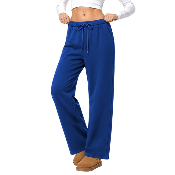 Temofon Fleece Lined Sweatpants for Women Wide Leg Cotton Thick Women Sweatpant Casual Baggy Pants with Pockets