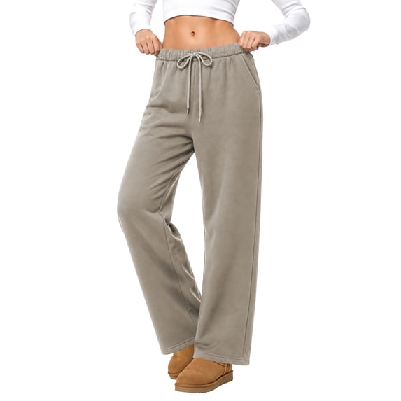 Temofon Fleece Lined Sweatpants for Women Wide Leg Cotton Thick Women Sweatpant Casual Baggy Pants with Pockets