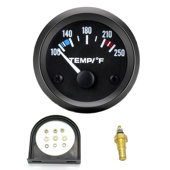 Temp 2 Inch 52mm Water Temperature Gauge Universal Car Pointer Water Temp Meter Kit 100-250 Fahrenheit With White LED Backlight Temperature Sensor For 12V Car Truck SUV Boat