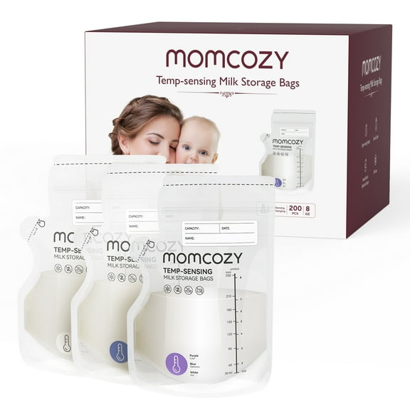 Momcozy Breastmilk Storage Bag, 8Oz, Temp-Sensing Color Change, 200 Count