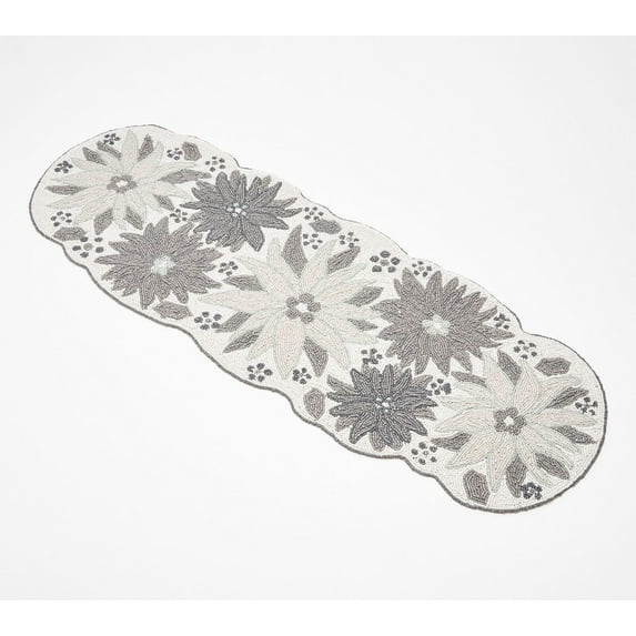 Temp-tations Seasonal 13" x 36" Beaded Table Runner in Grey Poinsettia