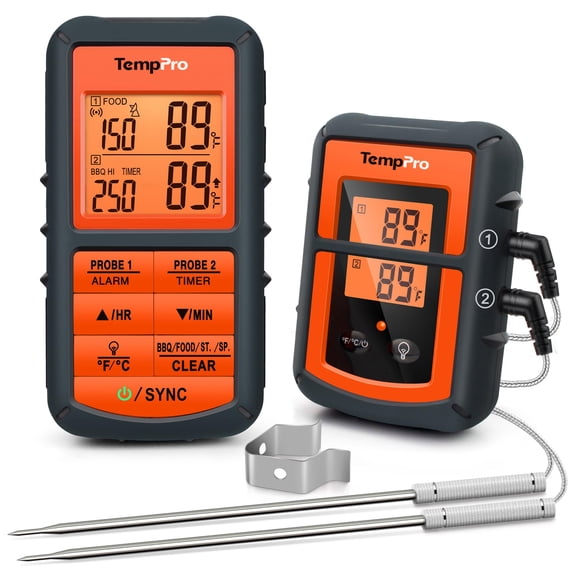 TempPro TP08B 500FT Wireless Meat Thermometer for Grilling Smoker BBQ Grill Oven Thermometer with Dual Probe Kitchen Cooking Steak Turkey Food Thermometer (Previously ThermoPro)