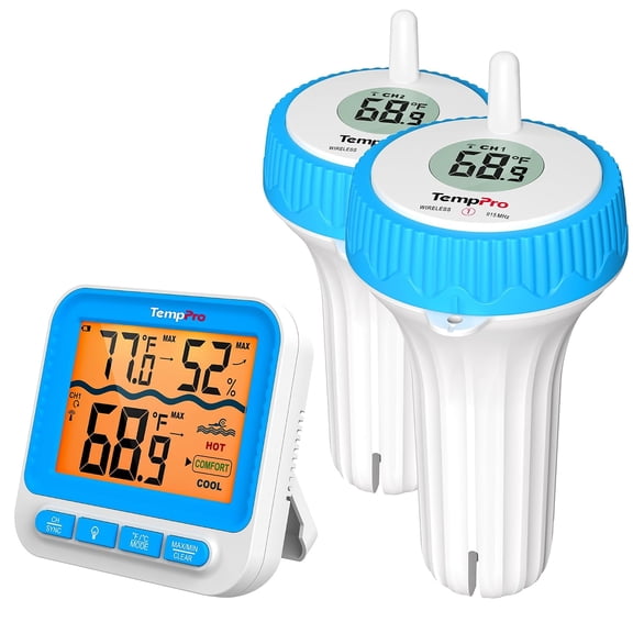 TempPro Wireless Pool Thermometer Floating Easy Read, 2 Pack