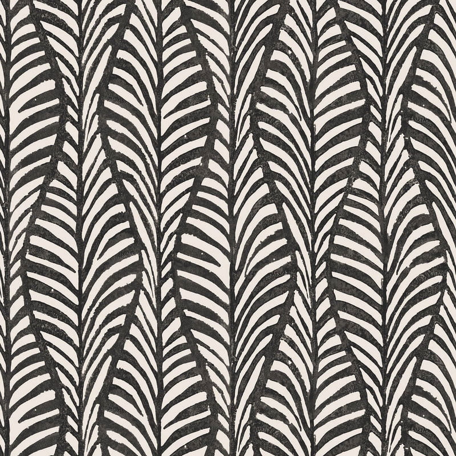 Tempaper Block Print Leaves Black Peel and Stick Wallpaper, 20.5" x 16.5'