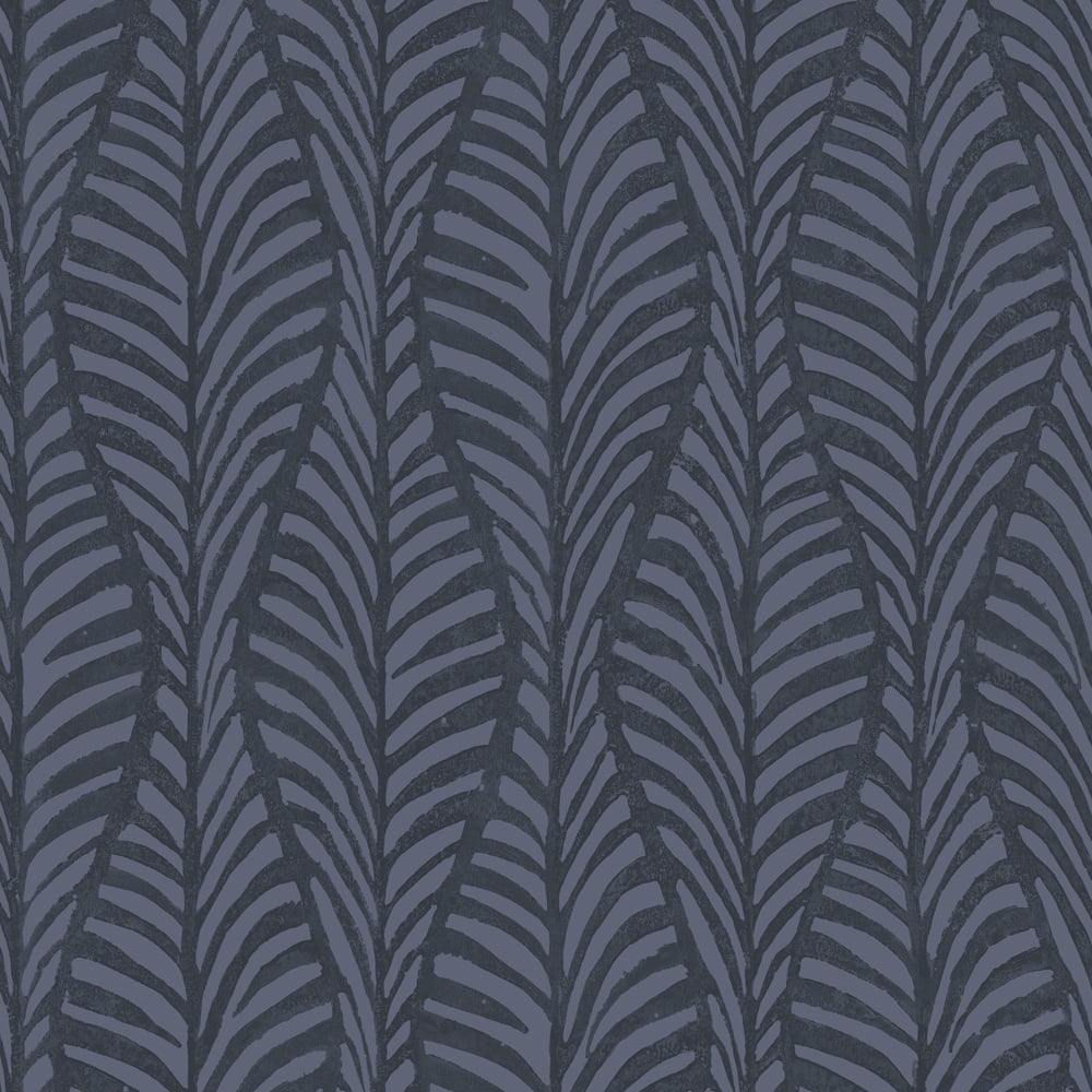 Tempaper Block Print Leaves Blue Peel and Stick Wallpaper, 20.5" x 16.5'