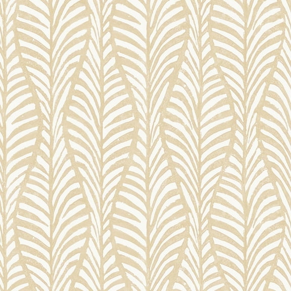 Tempaper Block Print Leaves White Clay Peel and Stick Wallpaper, 20.5" x 16.5'