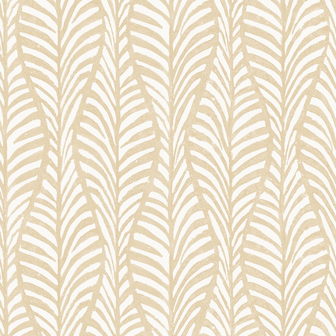 Tempaper Block Print Leaves White Clay Peel and Stick Wallpaper, 20.5" x 16.5'