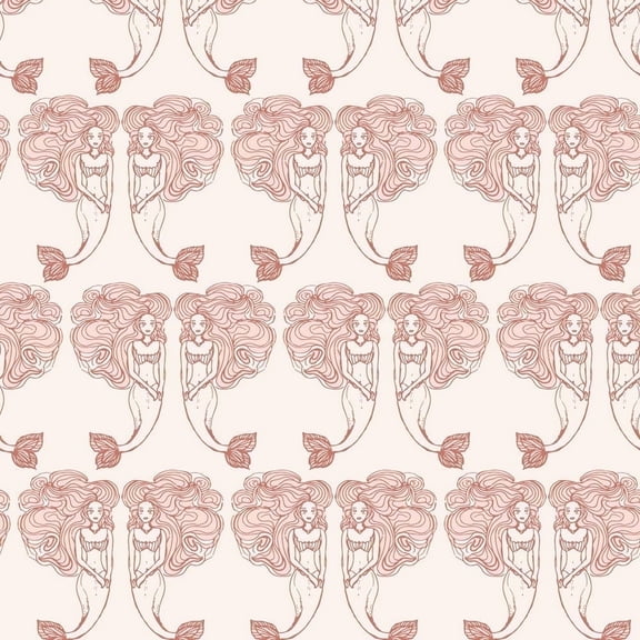 Tempaper Block Print Mermaids Pink Coastal Peel and Stick Wallpaper, 20.5" x 16.5'