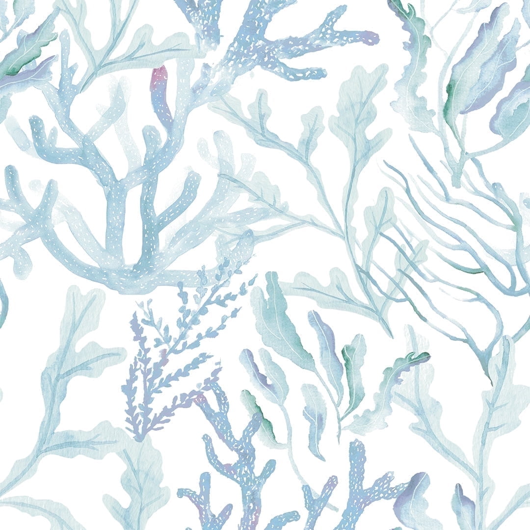 Tempaper Coral Reef Aqua Blue Peel and Stick Wallpaper, 20.5" x 16.5'