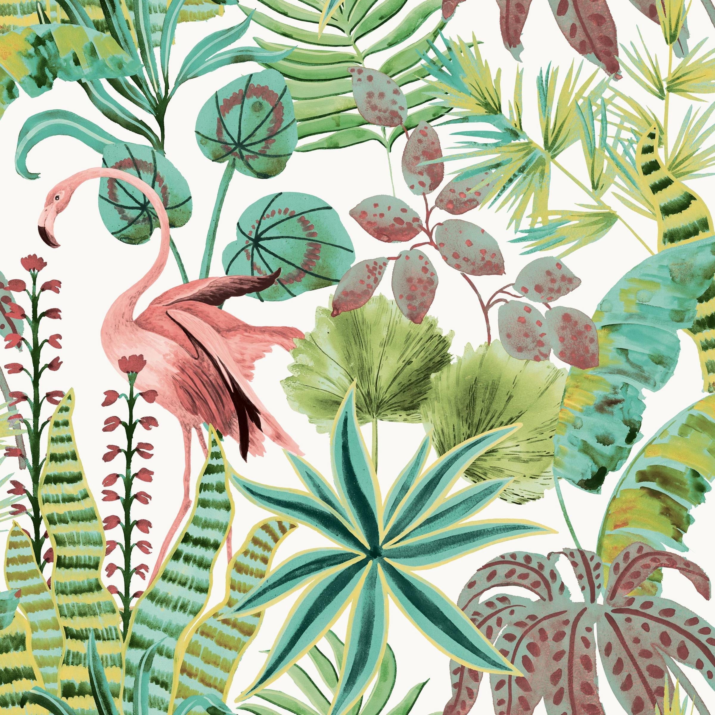 Cactus Rose Tropical Pink and Green Peel and Stick Wallpaper Roll