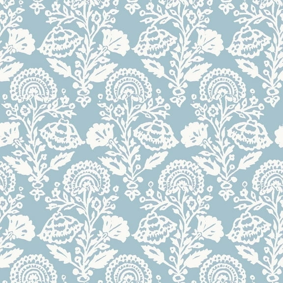 Tempaper Floral Damask Blue Peel and Stick Wallpaper, 20.5" x 16.5'