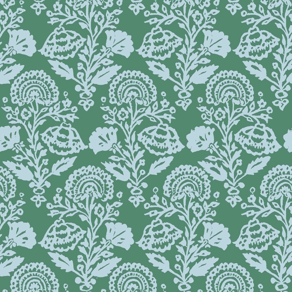 Tempaper Floral Damask Green Peel and Stick Wallpaper, 20.5" x 16.5'