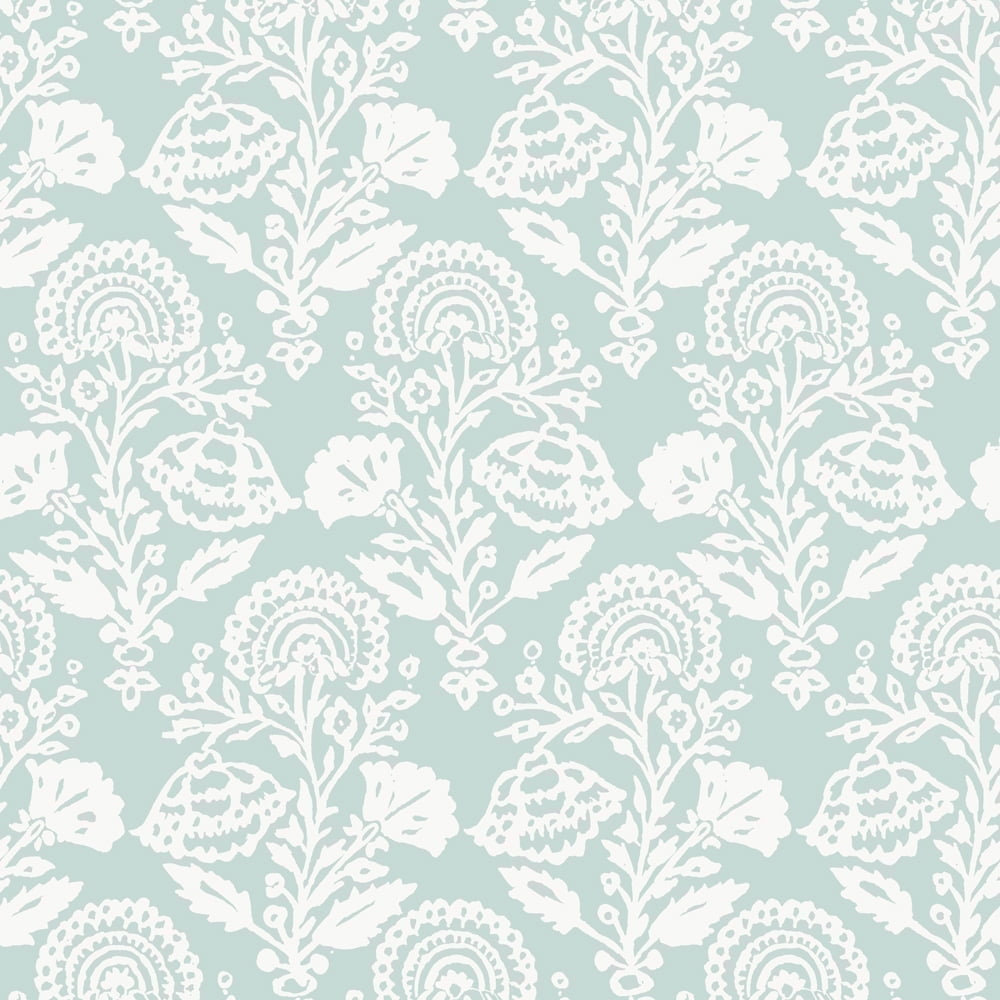 Tempaper Floral Damask Mint Peel and Stick Wallpaper, 20.5" x 16.5'