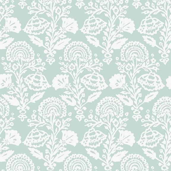 Tempaper Floral Damask Mint Peel and Stick Wallpaper, 20.5" x 16.5'