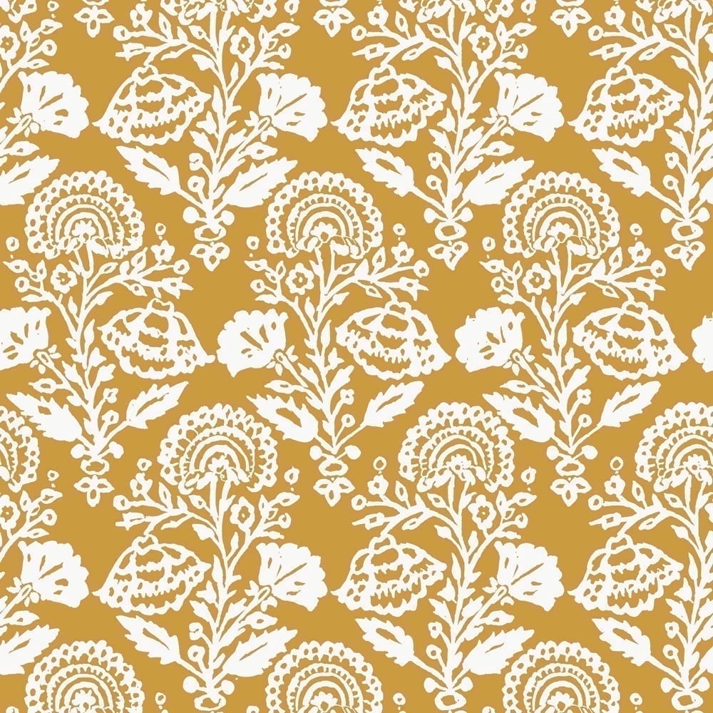 Tempaper Floral Damask Ochre Peel and Stick Wallpaper, 20.5" x 16.5'
