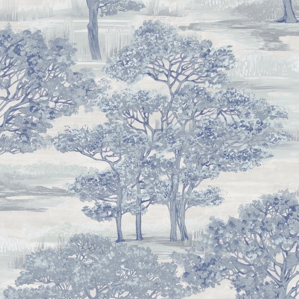Ice Blue Vinyl Forest Toile Peel and Stick Wallpaper Roll