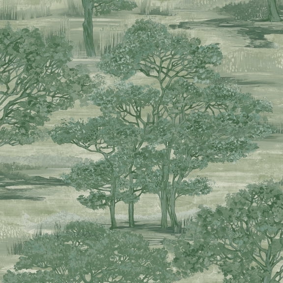 Tempaper Forest Toile Green Peel and Stick Wallpaper, 20.5" x 16.5'