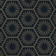 Tempaper Hello Sunshine Black & Metallic Gold Peel and Stick Wallpaper, 20.5" x 16.5'