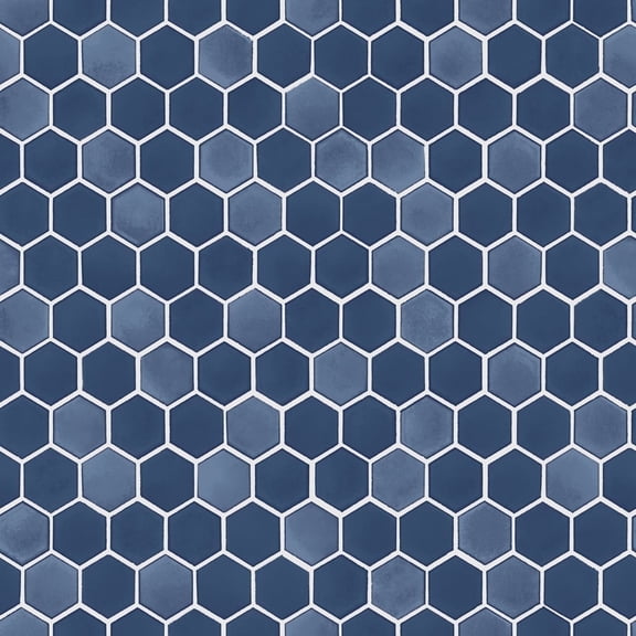 Tempaper Hexagon Tile Metallic Blue Peel and Stick Wallpaper, 20.5" x 16.5'