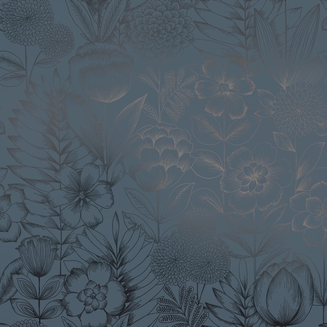 Tempaper Homestead Floral Metallic Blue Peel and Stick Wallpaper, 20.5" x 16.5'