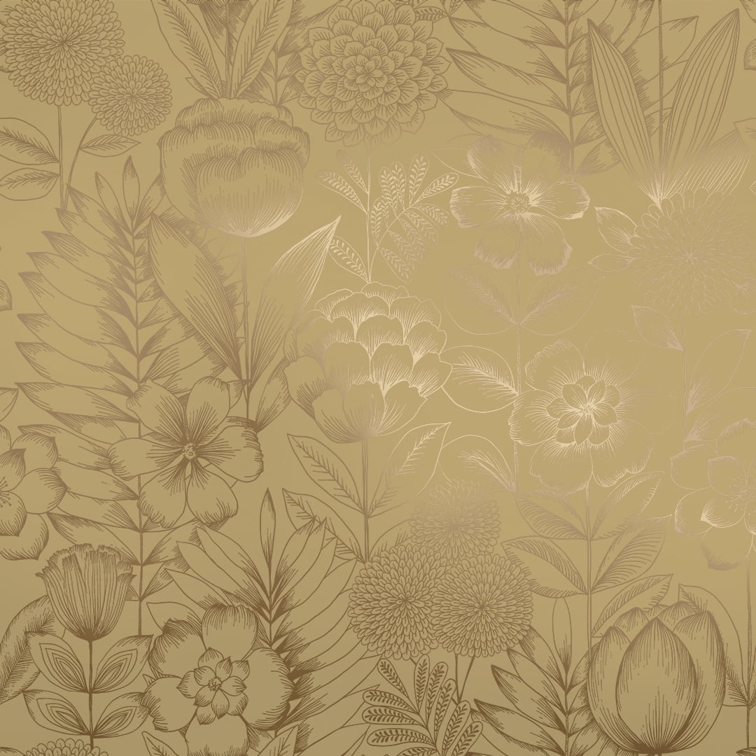 Tempaper Homestead Floral Metallic Gold Peel and Stick Wallpaper, 20.5" x 16.5'