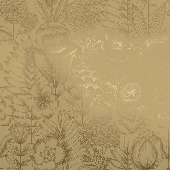 Tempaper Homestead Floral Metallic Gold Peel and Stick Wallpaper, 20.5" x 16.5'