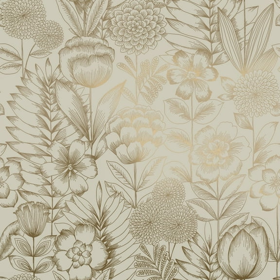 Tempaper Homestead Floral Vintage Metallic Gold Peel and Stick Wallpaper, 20.5" x 16.5'