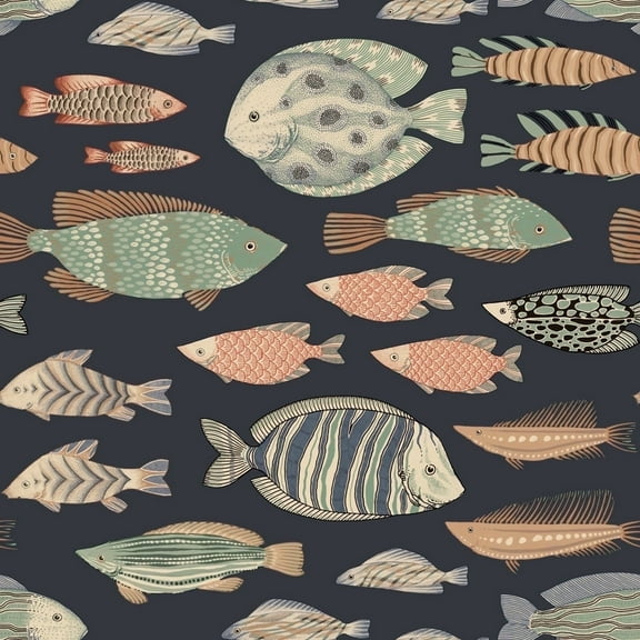 Tempaper Marine Fish Nightfall Coastal Peel and Stick Wallpaper, 20.5" x 16.5'