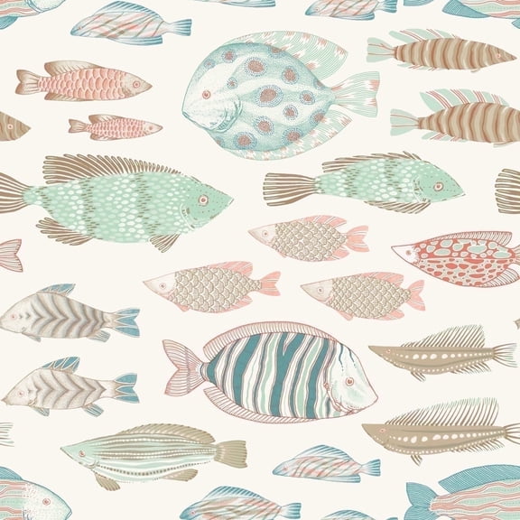 Tempaper Marine Fish Ocean Spray Coastal Peel and Stick Wallpaper, 20.5" x 16.5'