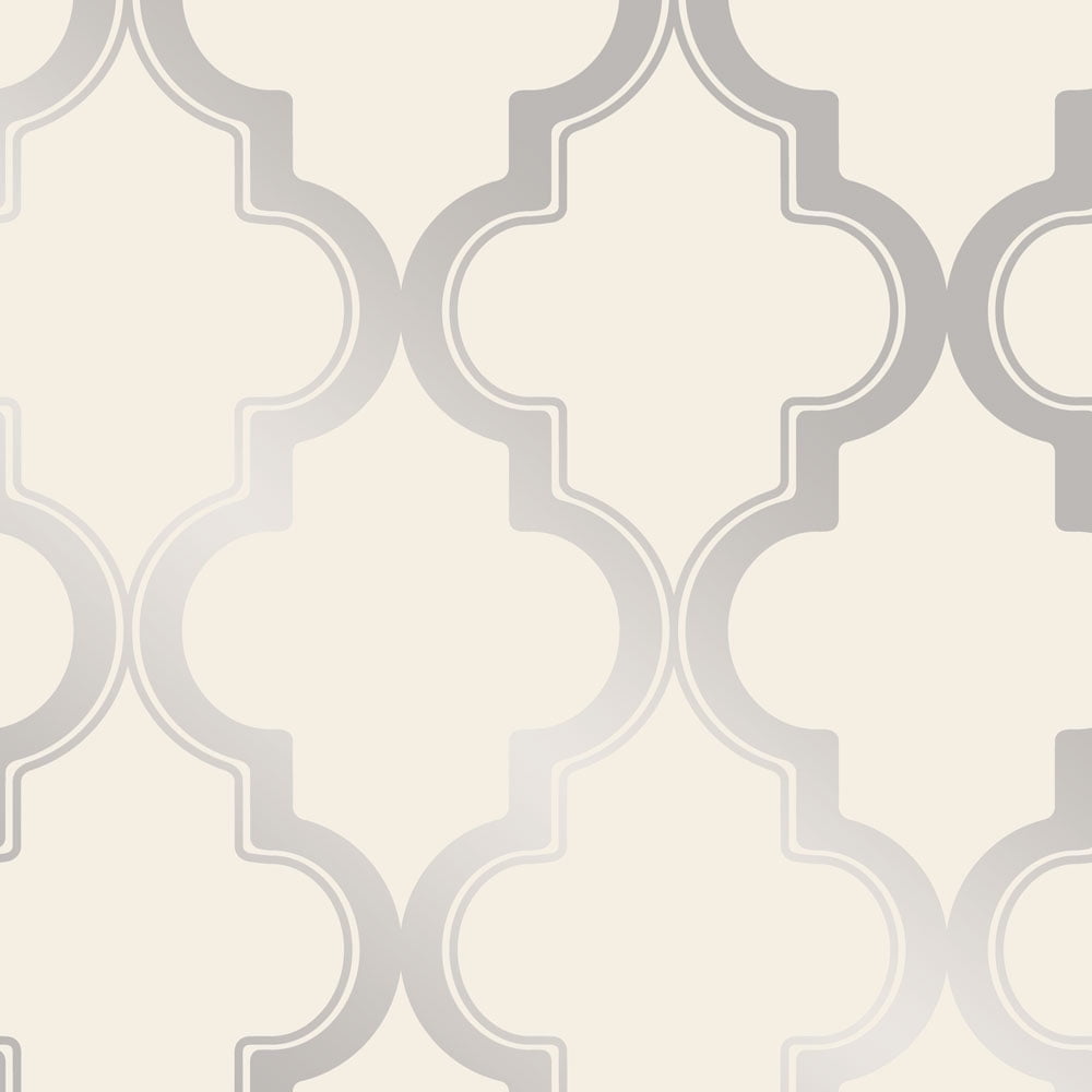 Cream and Metallic Silver Vinyl Peel and Stick Wallpaper Roll