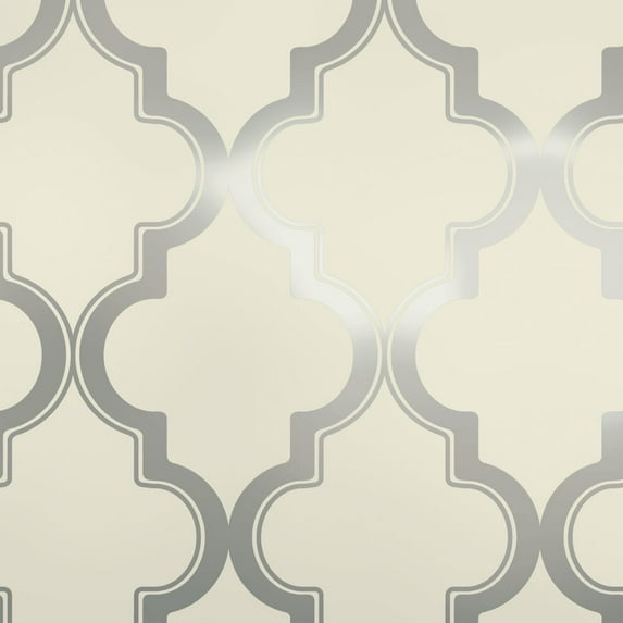 Tempaper Marrakesh Cream & Metallic Silver Peel and Stick Wallpaper, 20.5" x 16.5'